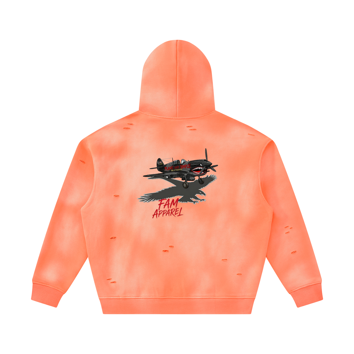 Unisex PLANE W/ EAGLE Frayed Fleece Hoodie