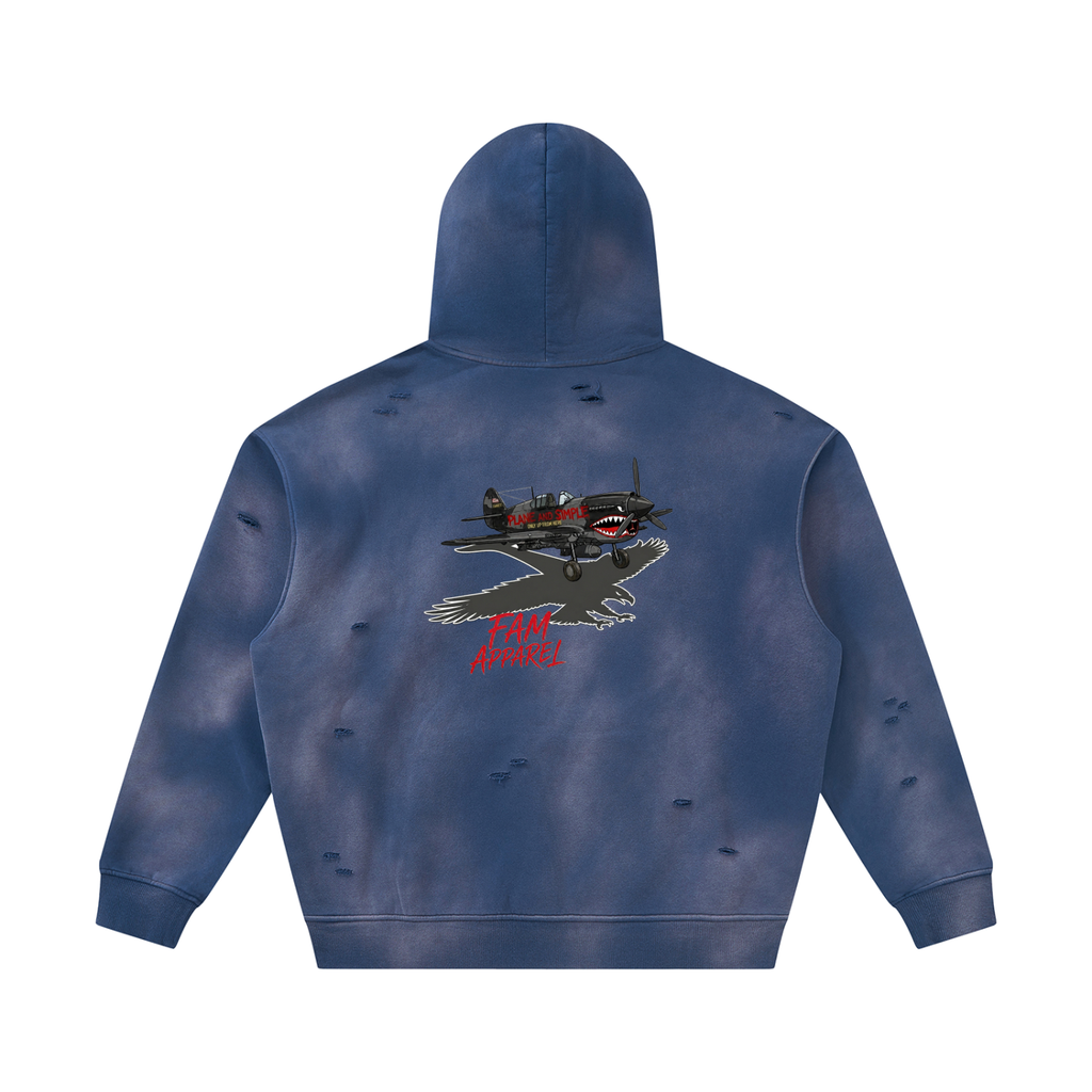 Unisex PLANE W/ EAGLE Frayed Fleece Hoodie