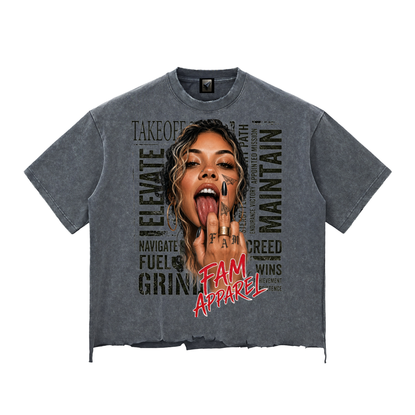 TAKE OFF FAM Snow Wash Raw-Hem Boxy T-shirt