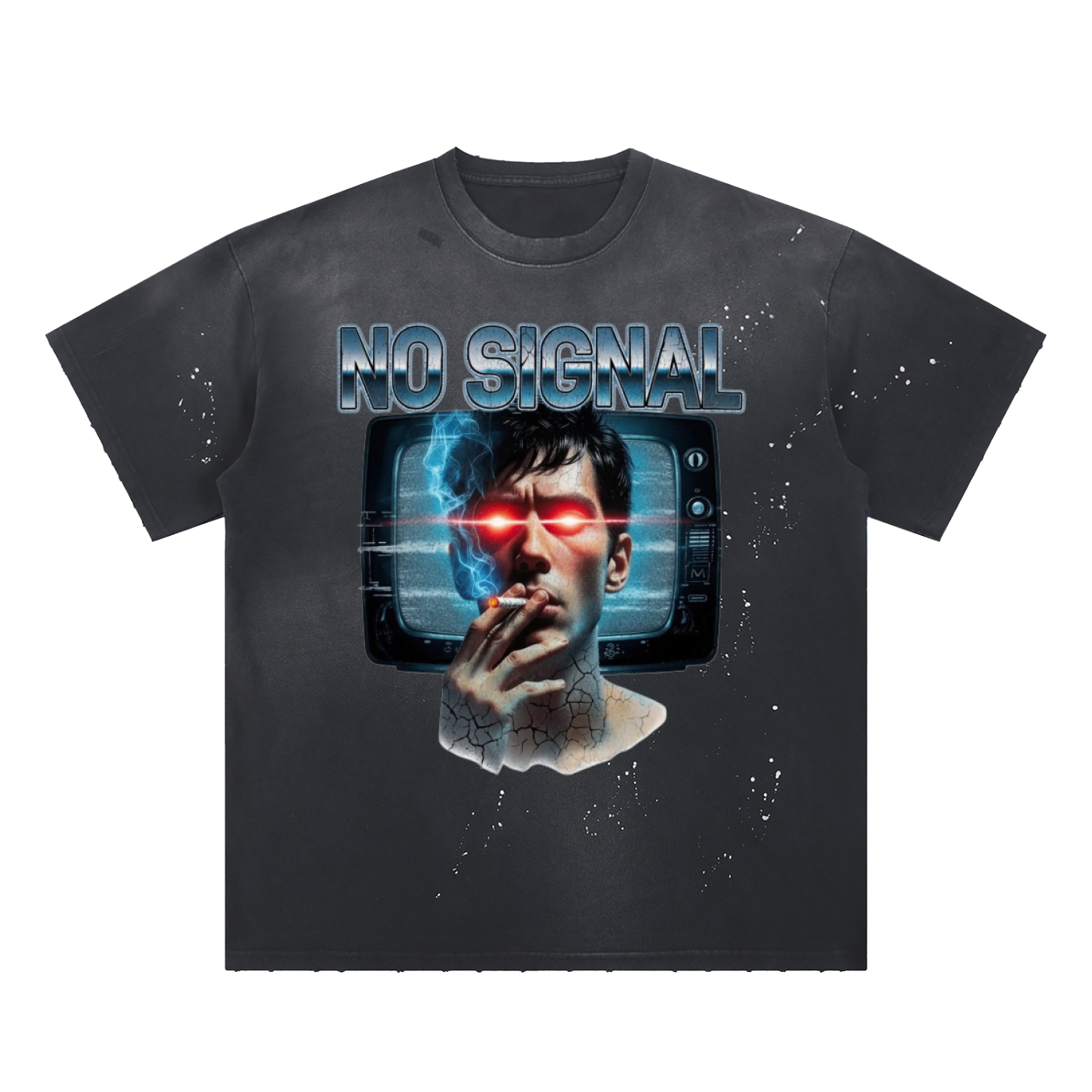 No Signal  Hand-Frayed Sunfade Paint Splatter T-Shirt