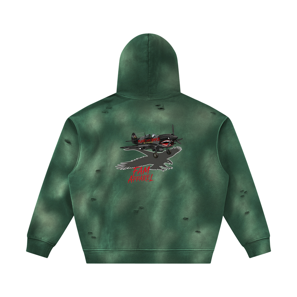 Unisex PLANE W/ EAGLE Frayed Fleece Hoodie
