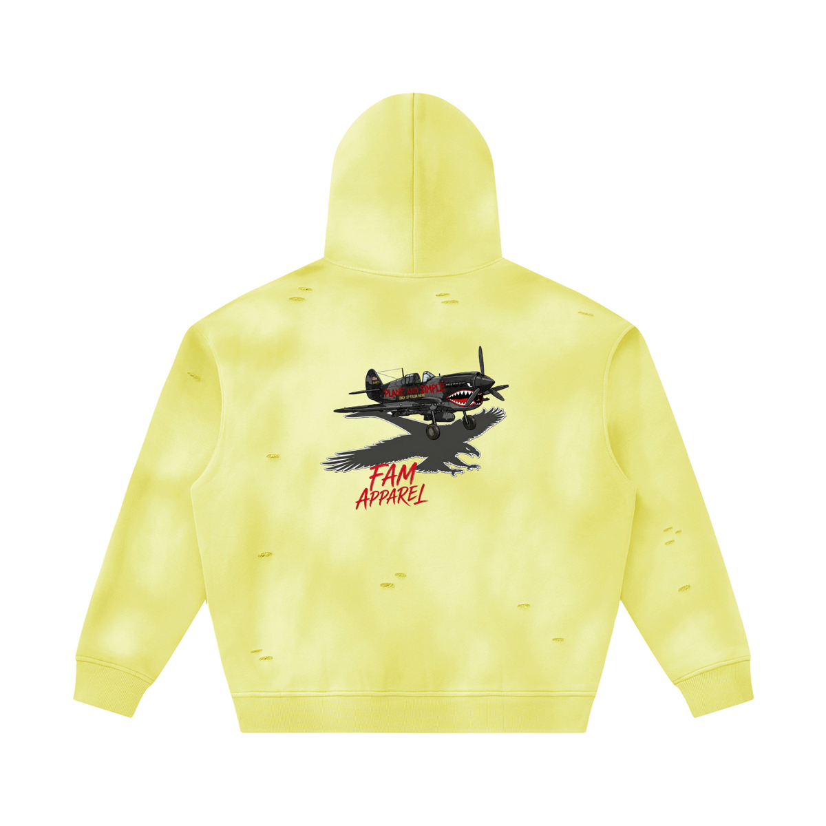 Unisex PLANE W/ EAGLE Frayed Fleece Hoodie