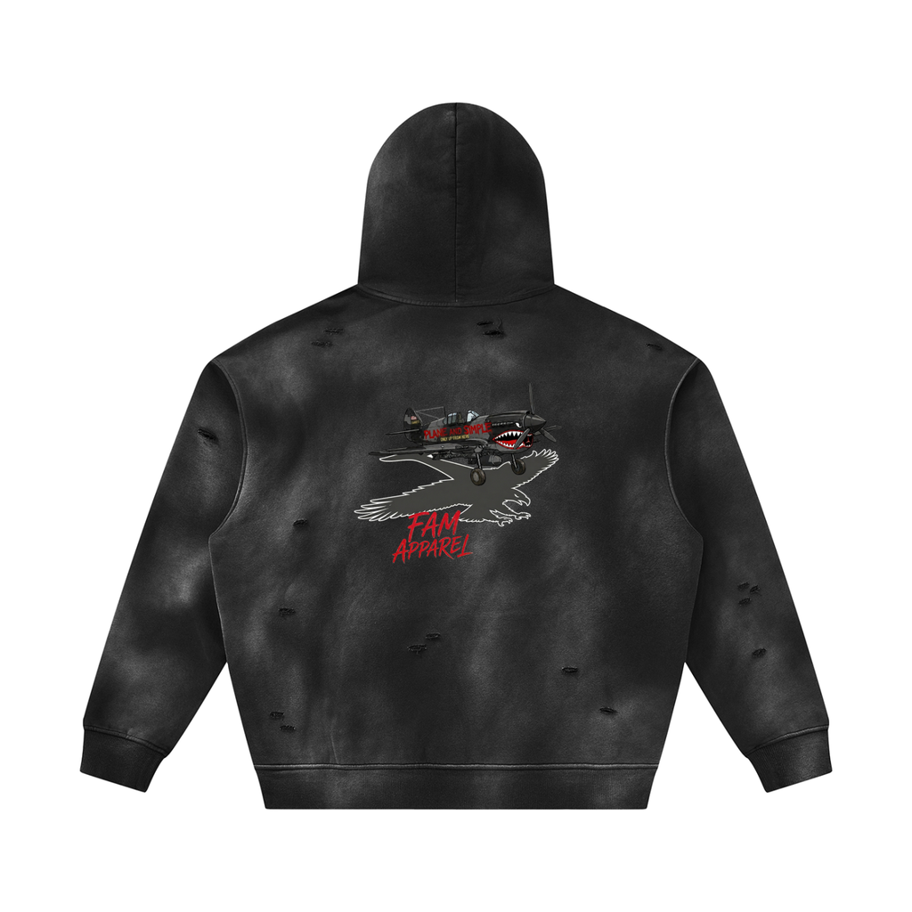 Unisex PLANE W/ EAGLE Frayed Fleece Hoodie