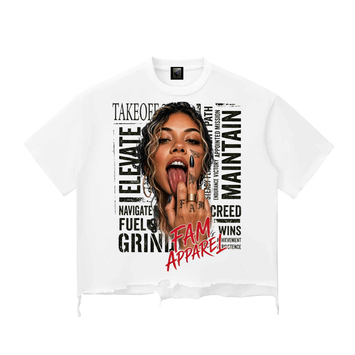 TAKE OFF FAM Snow Wash Raw-Hem Boxy T-shirt