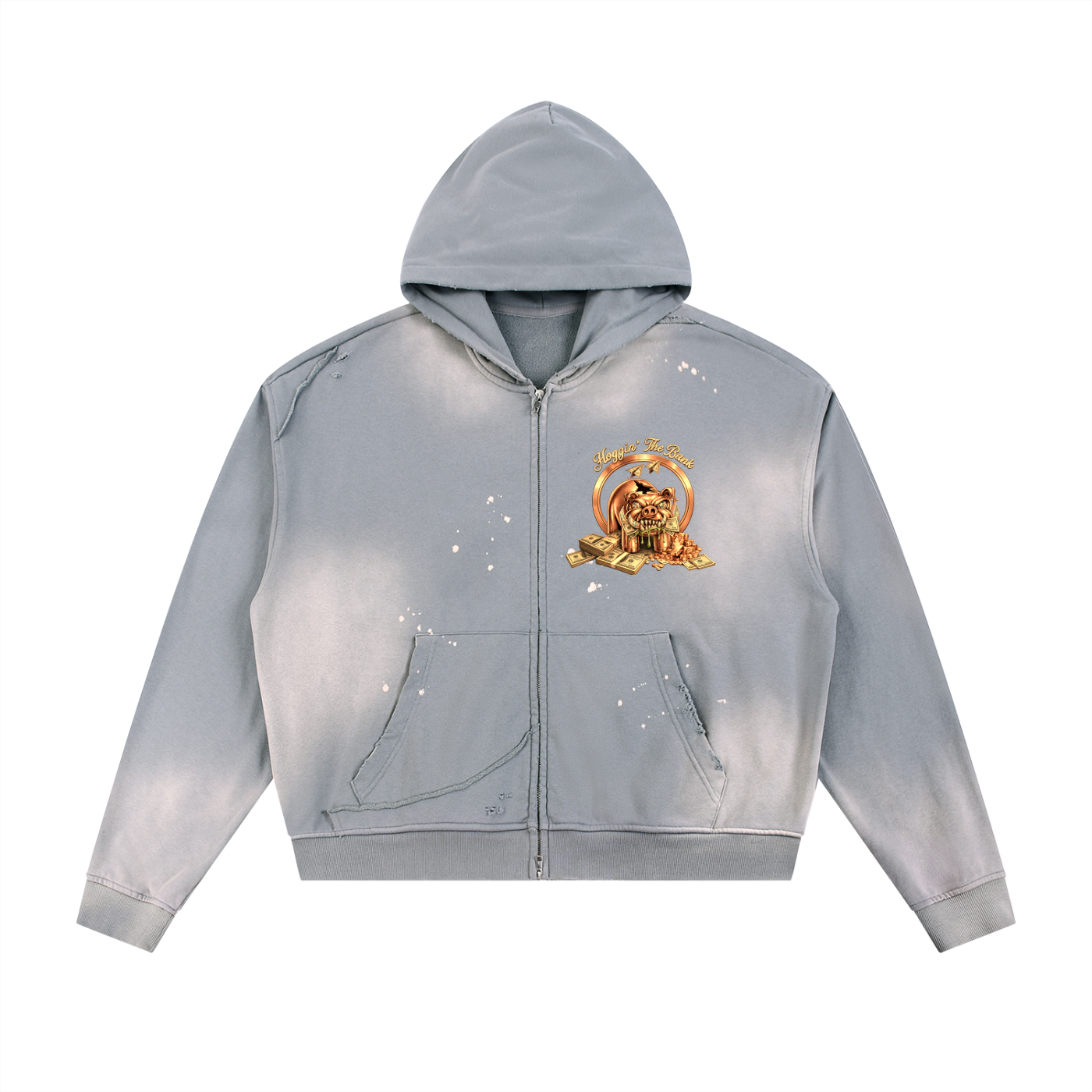 Hoggin the Bank Sun Fade Frayed Raw Edge Fleece Zip Hoodie