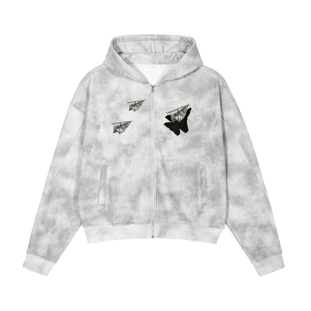 FAM Money Dirty Washed Zip-Up Fleece Hoodie
