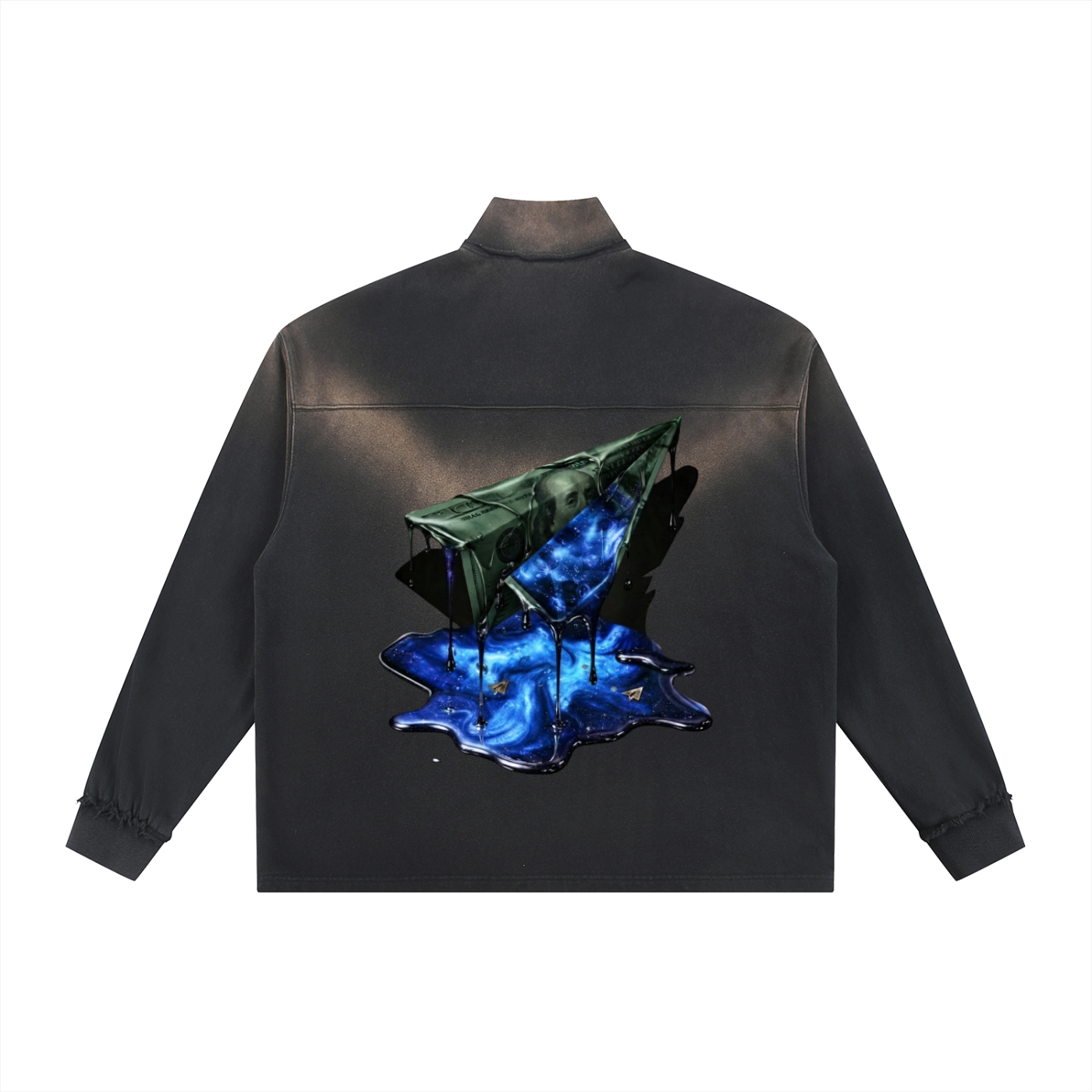 FAM MONEY PLANE Sun Faded Quarter-Zip Sweatshirt