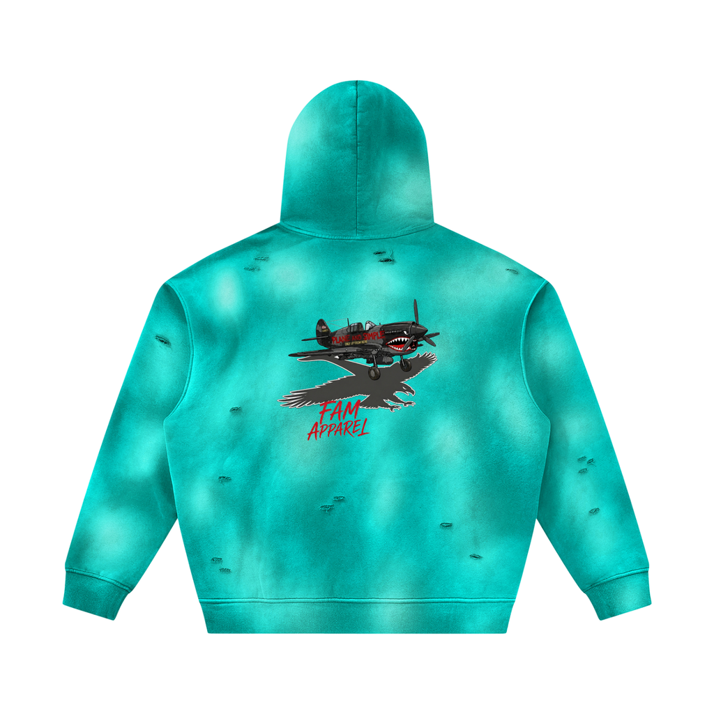 Unisex PLANE W/ EAGLE Frayed Fleece Hoodie