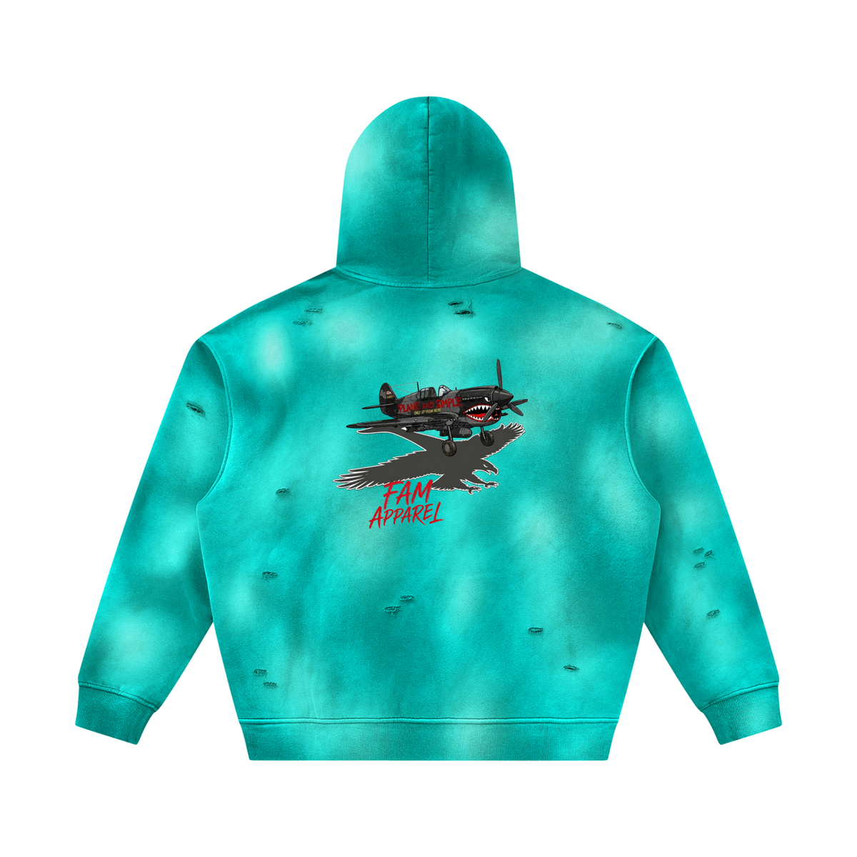 Unisex PLANE W/ EAGLE Frayed Fleece Hoodie