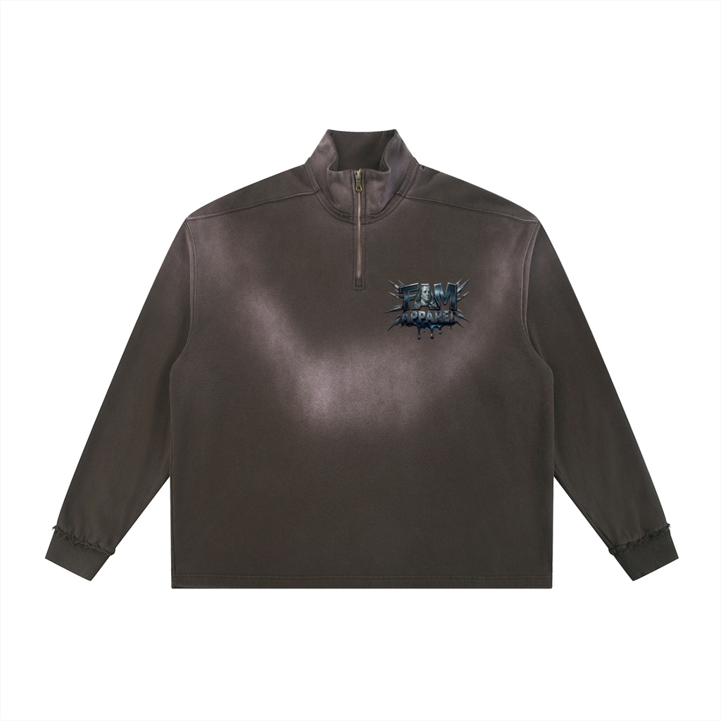 FAM MONEY PLANE Sun Faded Quarter-Zip Sweatshirt