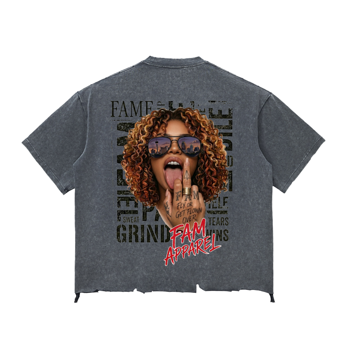 FAME FAM Snow Wash Raw-Hem Boxy T-shirt