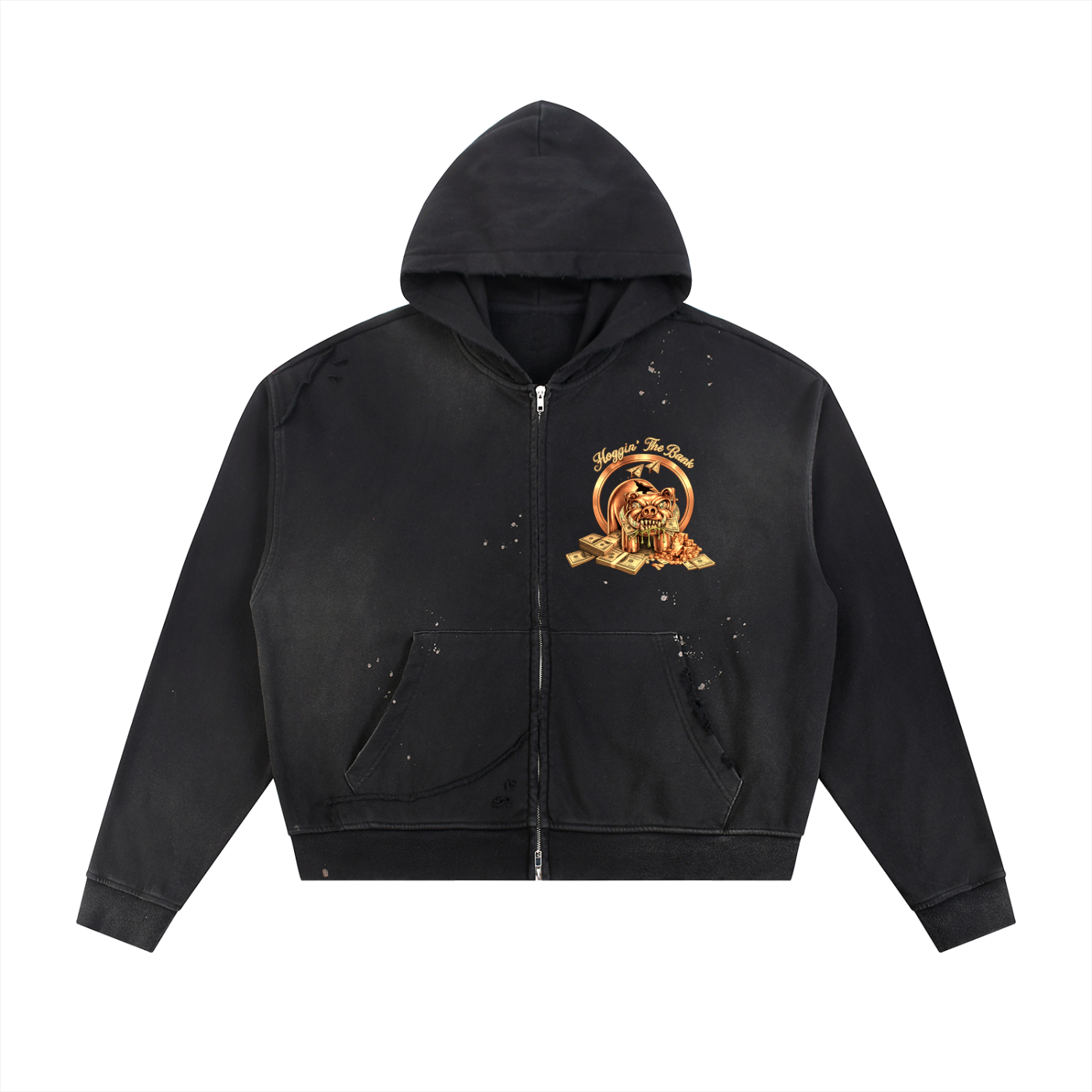 Hoggin the Bank Sun Fade Frayed Raw Edge Fleece Zip Hoodie