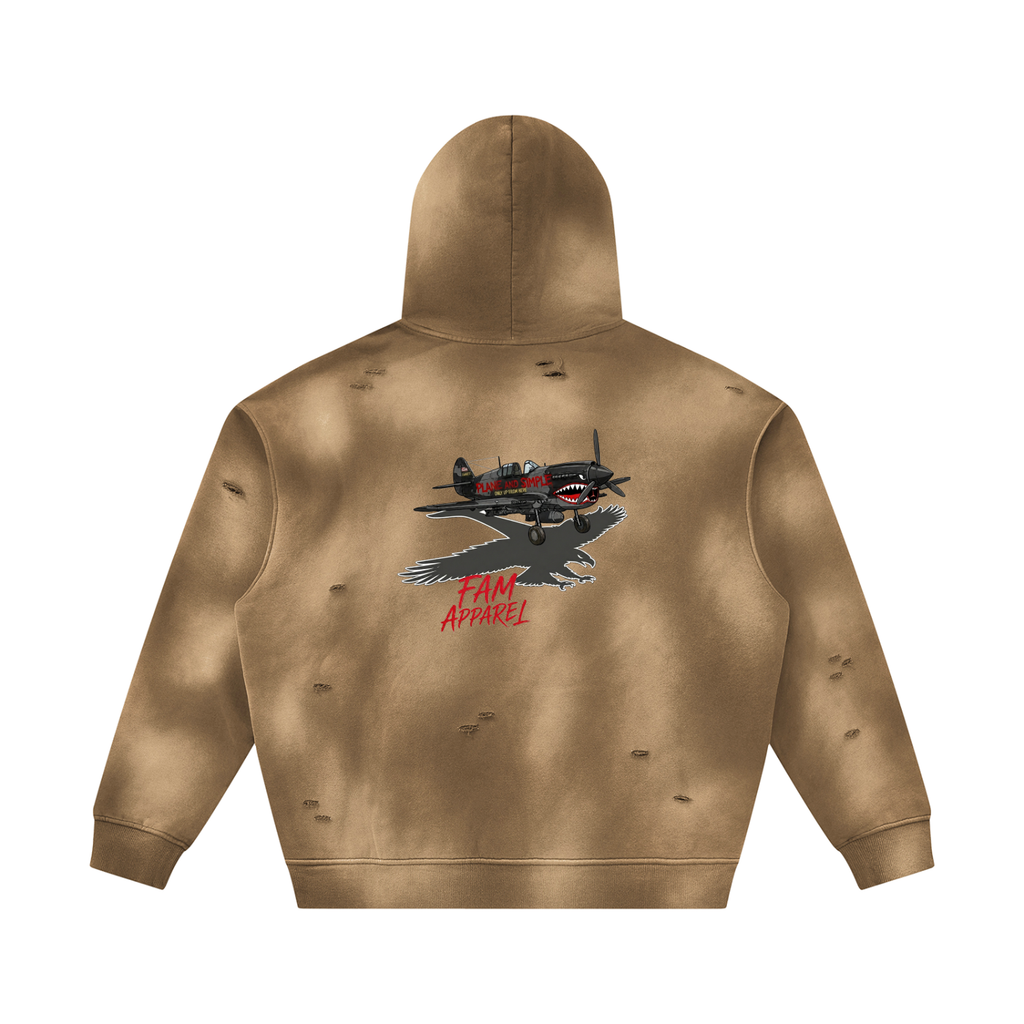Unisex PLANE W/ EAGLE Frayed Fleece Hoodie