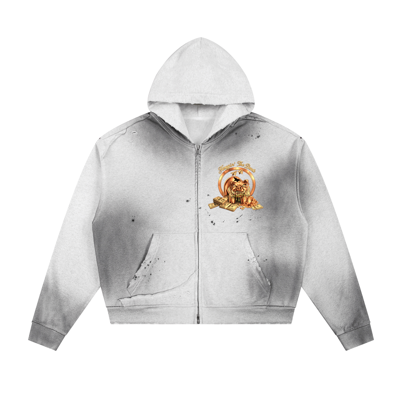 Hoggin the Bank Sun Fade Frayed Raw Edge Fleece Zip Hoodie