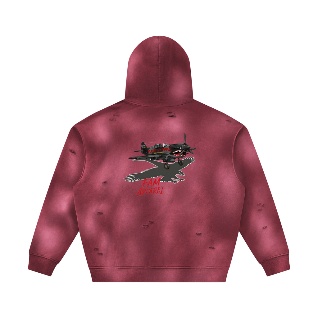 Unisex PLANE W/ EAGLE Frayed Fleece Hoodie