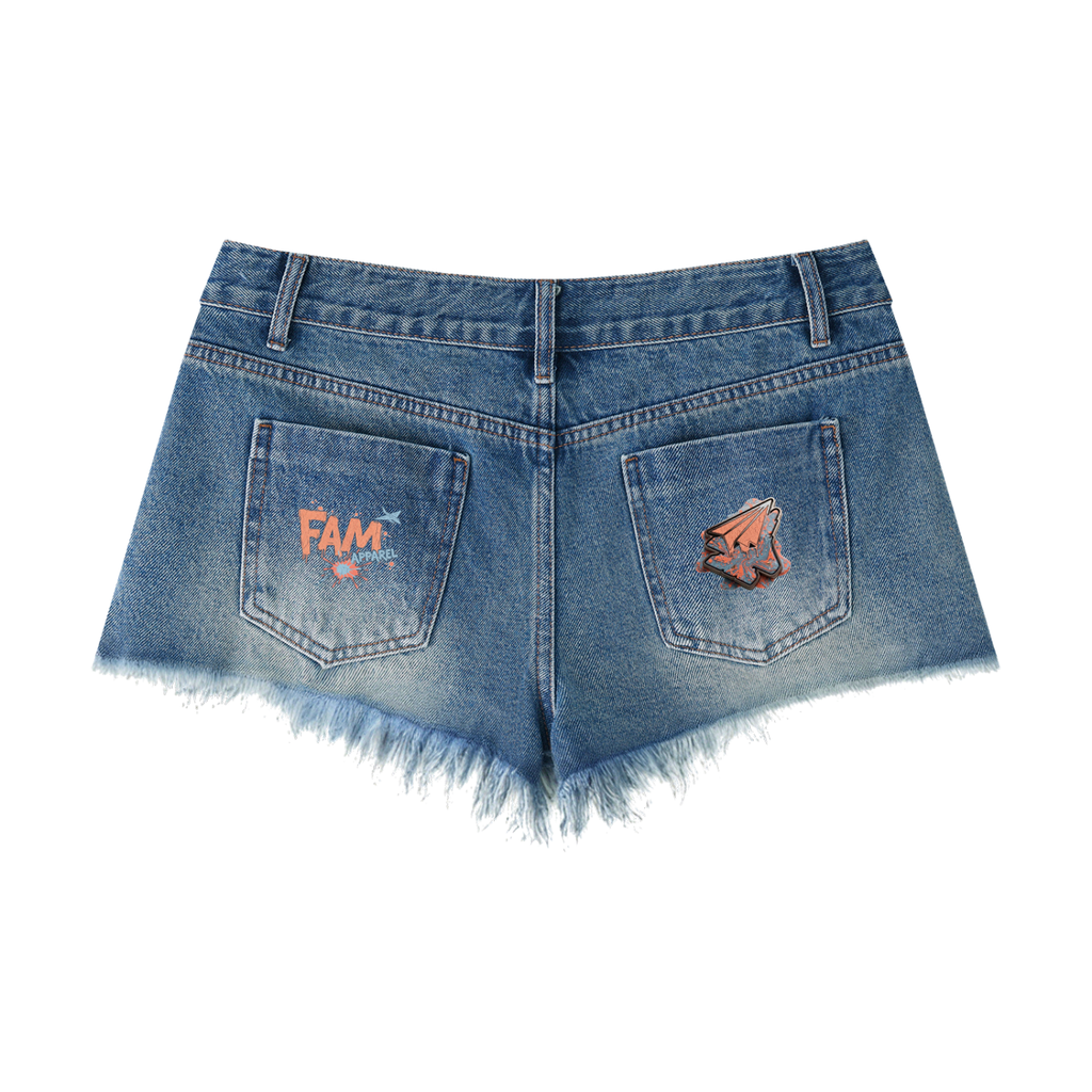 FAM SPILL Vintage Wash Raw Hem Denim Shorts