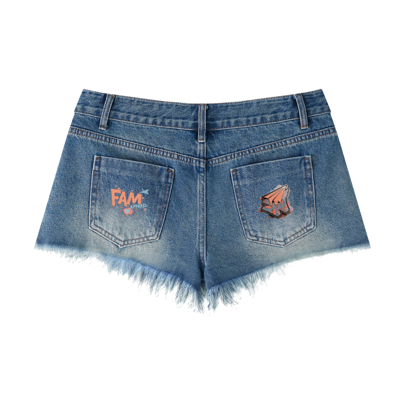 FAM SPILL Vintage Wash Raw Hem Denim Shorts