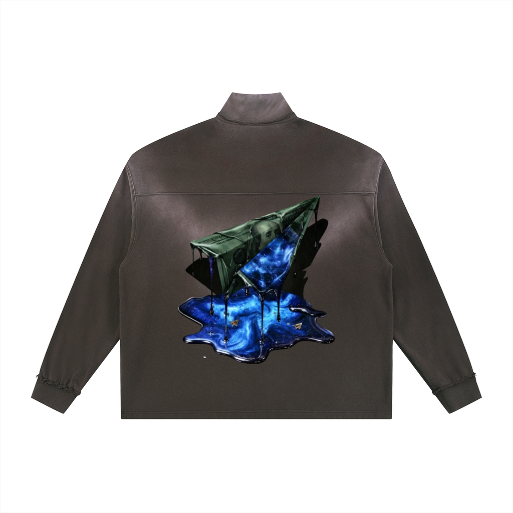 FAM MONEY PLANE Sun Faded Quarter-Zip Sweatshirt