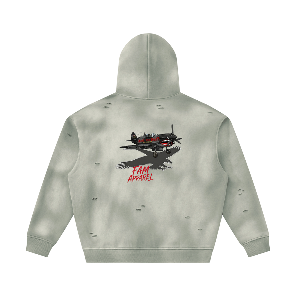 Unisex PLANE W/ EAGLE Frayed Fleece Hoodie