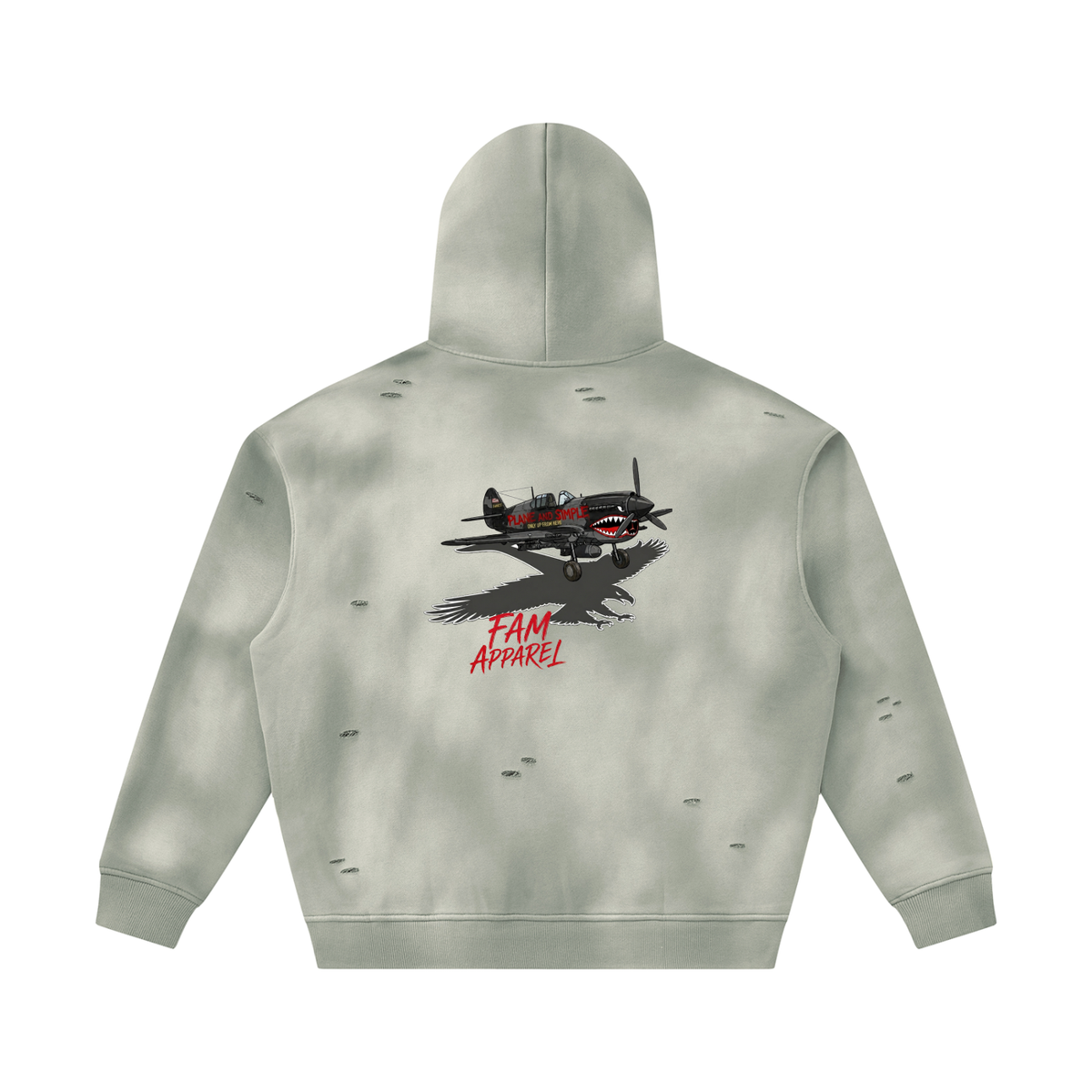 Unisex PLANE W/ EAGLE Frayed Fleece Hoodie